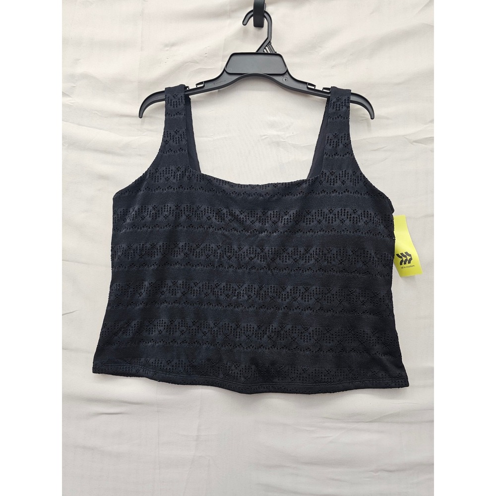 All in Motion Womens Eyelet Crochet Tank Top Black Poly Blend Casual Size 2XL